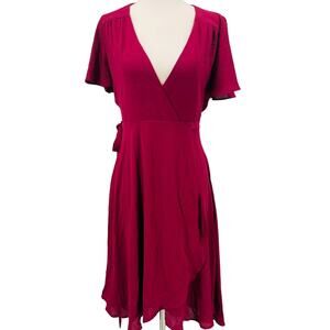 LULU'S XS red rise to the occasion knee length wrap vneck midi dress NEW B107